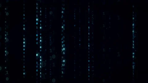 Abstract Digital Binary Code Rain Falling on Dark Blue Background for Stock Footage 336775288