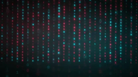 Abstract digital binary code rain falling on a dark background with red and Stock Footage 336775390