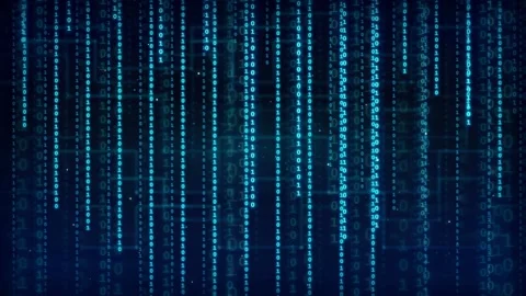 Abstract Digital Binary Code Rain Falling Down on Dark Blue Technological Stock Footage 336775418