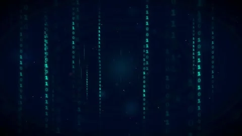 Abstract Digital Binary Code Rain Falling on Dark Blue Background for Stock Footage 336775642
