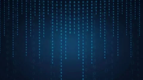 Abstract Digital Binary Code Rain Falling on Dark Blue Background for Stock Footage 336776077
