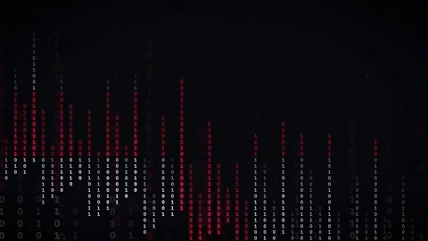 Abstract digital binary code rain falling on dark background with red and white Stock Footage 336776276