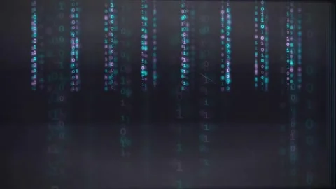 Abstract Digital Binary Code Rain Falling on Dark Background for Technology and Stock Footage 336776775