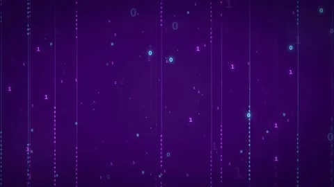 Abstract Digital Binary Code Rain Falling on Purple Gradient Background for Stock Footage 336777823