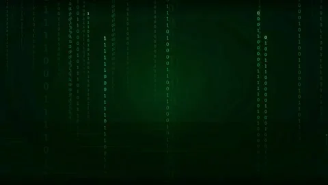 Abstract digital binary code rain falling on a dark green futuristic technology Stock Footage 336777888