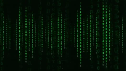 Abstract Digital Binary Code Rain Falling on Black Background for Cyber Stock Footage 336778471