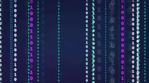 Abstract Digital Binary Code Rain Falling on Dark Blue Background for Stock Footage 336778538