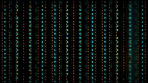 Abstract digital binary code rain falling vertically on a dark background for Stock Footage 336780007