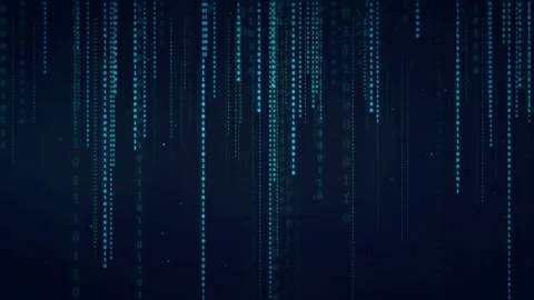 Abstract digital binary code rain falling on a dark blue background for Stock Footage 336780652