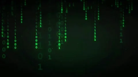 Abstract Digital Binary Code Rain Falling on Dark Background for Cyber Security Stock Footage 336780770