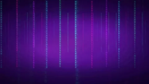 Abstract Digital Binary Code Rain Falling on Purple Gradient Background for Stock Footage 339319197