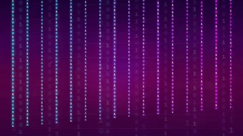 Abstract Digital Binary Code Rain Falling on Purple and Blue Gradient Stock Footage 339319403
