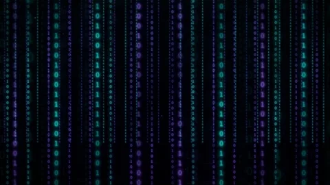 Abstract Digital Binary Code Rain Falling Downward in Blue and Purple Neon Stock Footage 339319697