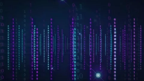 Abstract Digital Binary Code Rain with Glowing Blue and Purple Data Streams on Stock Footage 339320979