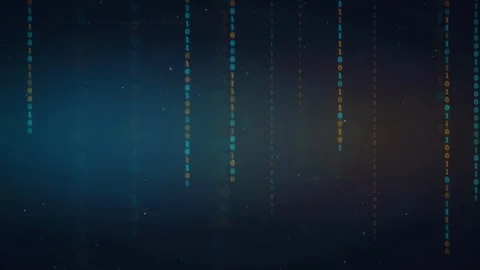 Abstract Digital Binary Code Rain Falling on Dark Blue and Orange Gradient Stock Footage 339321056