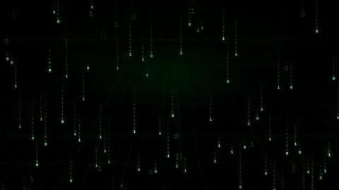 Abstract digital binary code rain falling over a dark green technological grid Stock Footage 339321152