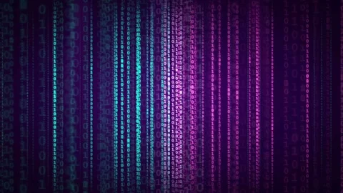 Abstract Digital Binary Code Rain Background with Glowing Purple and Blue Neon Stock Footage 339321604