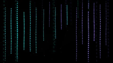 Abstract digital binary code rain falling on black background with blue and Stock Footage 339321635