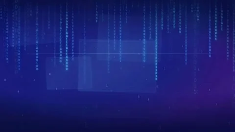 Abstract Digital Binary Code Rain Falling Over Dark Blue Technological Stock Footage 339322411