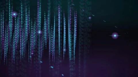 Abstract digital binary code rain falling in a dark cyberspace with neon blue Stock Footage 339322565