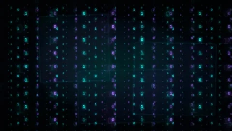 Abstract Digital Binary Code Rain with Glowing Blue and Purple Data Streams on Stock Footage 339323062