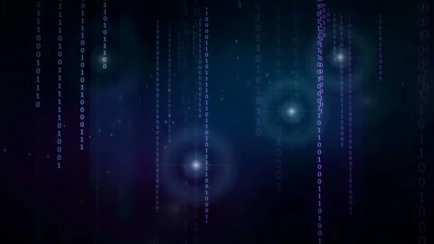 Abstract Digital Binary Code Rain Falling Over Dark Blue and Purple Cyber Space Stock Footage 339323852