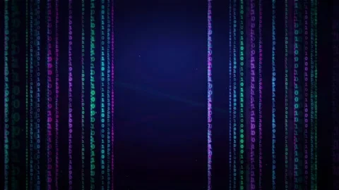 Abstract Digital Binary Code Rain Falling on Dark Blue Background for Stock Footage 339323983
