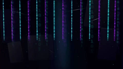 Abstract digital binary code rain falling on dark background with purple and Stock Footage 339324341