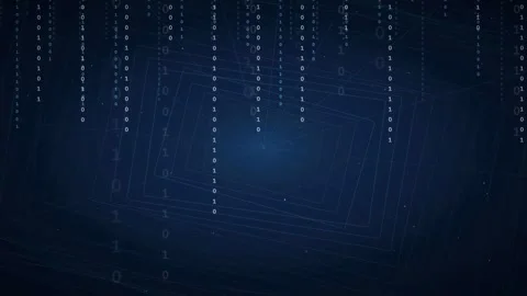 Abstract Digital Binary Code Rain Falling Over Dark Blue Futuristic Technology Stock Footage 339324418