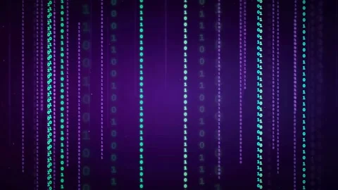 Abstract Digital Binary Code Rain Falling on Purple Gradient Background for Stock Footage 339326036
