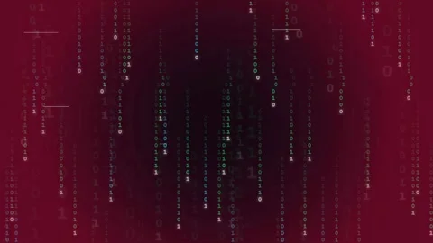 Abstract Digital Binary Code Rain Falling Over Dark Red Background for Cyber 库存影片 343157065