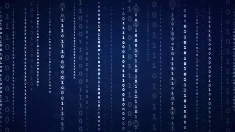 Abstract digital binary code raining down on a dark blue background for Stock Footage 336773777