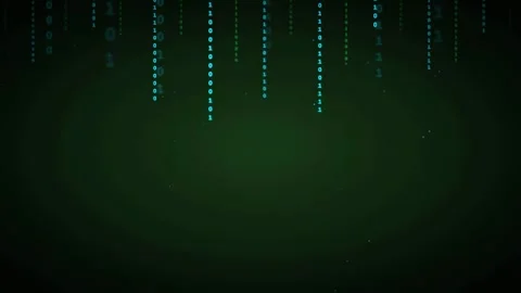 Abstract digital binary code raining down on a dark green technological Stock Footage 336773895