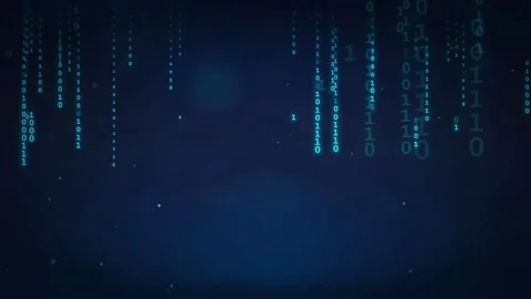 Abstract digital binary code raining down on a dark blue futuristic technology Stock Footage 336774157
