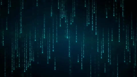 Abstract digital binary code raining down on a dark blue technological Stock Footage 336774796