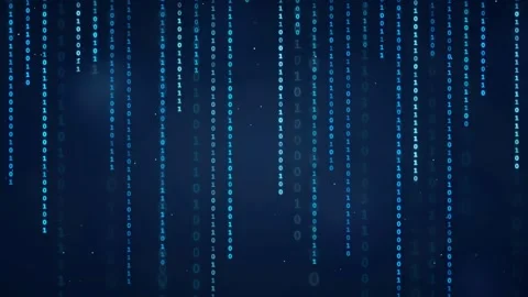 Abstract digital binary code raining down on a dark blue futuristic technology Stock Footage 336775024