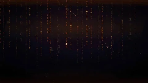 Abstract digital binary code raining down on a dark background with golden Stock Footage 336775042