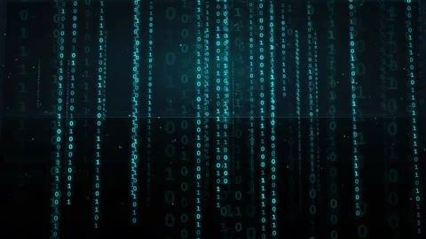 Abstract digital binary code raining down on a dark blue technological Stock Footage 336775164