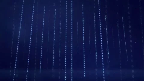 Abstract digital binary code raining down on a dark blue futuristic Stock Footage 336775448