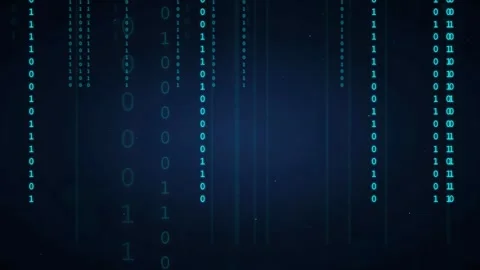 Abstract digital binary code raining down on a dark blue futuristic technology Stock Footage 336776509