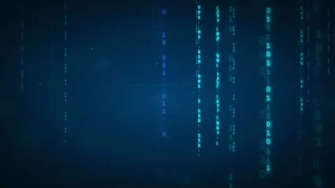 Abstract digital binary code raining down on a dark blue futuristic technology Stock Footage 336776750