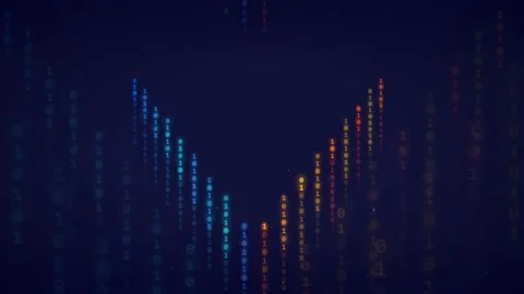 Abstract digital binary code raining down on dark blue background for Stock Footage 336778851
