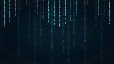 Abstract digital binary code raining down on a dark blue background for Stock Footage 336778926