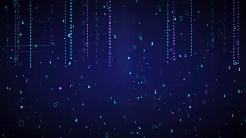 Abstract digital binary code raining down on a dark blue technological Stock Footage 339325120