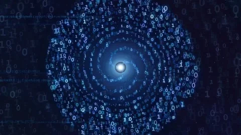 Abstract Digital Binary Code Spiral Rotating in Dark Blue Cyber Space Background Stock Footage 339321709