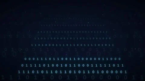 Abstract digital binary code stream flowing across a dark blue technological Stock Footage 336772882
