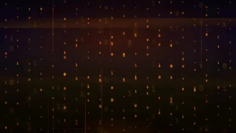 Abstract digital binary code stream with glowing orange numbers on a dark blue Stock Footage 336774048