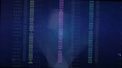 Abstract Digital Binary Code Stream with Glowing Data Particles on Dark Blue Stock Footage 336774197