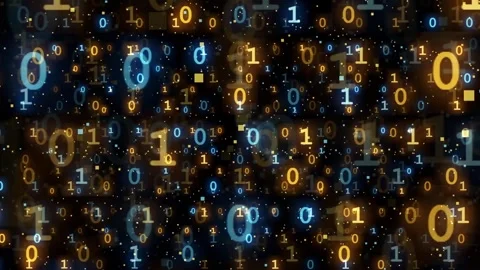 Abstract Digital Binary Code Stream with Glowing Blue and Gold Numbers on Dark Stock Footage 336774858