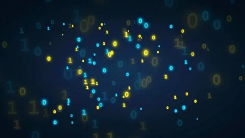 Abstract digital binary code stream with glowing blue and gold numbers on dark Stock Footage 336775101